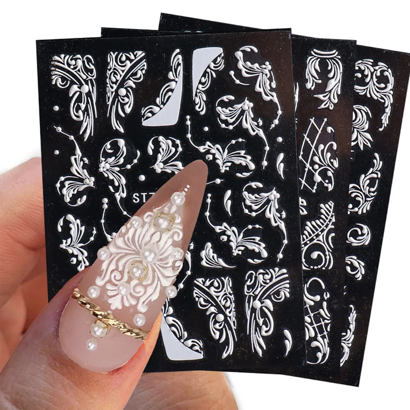 

5D White Snowflakes Embossed Sticker Christmas New Year Nail Art Design Winter Charms Flower Rose Manicure Slider Decals