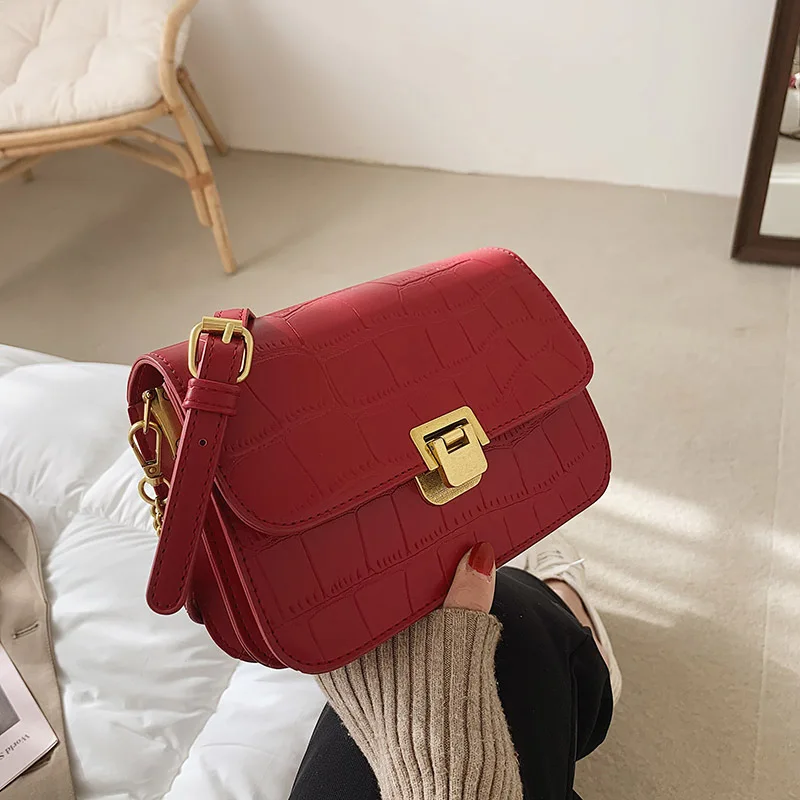 

2021 High Quality Stone Pattern Leather Crossbody Bag For Women Solid Color Female Shoulder Bag Female Handbags And Purses Sac