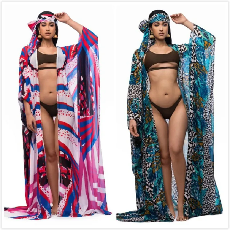 

2020 New Women's Beach Wraps Autumn and Winter Fashion Womens Sexy Beach Style Printed Shawl Chiffon Jacket Bikini Cape