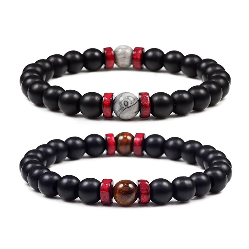 

Charm Natural Black Matte Stone Beaded Bracelets Handmade Adjustable Bangles Women Men Couples Distance Yoga Energy Jewelry 8mm