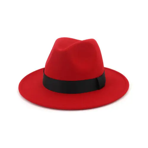 Breathable Solid Color Classic Black Elastic Fedora Hat Unisex Wool Felt Jazz Hats Elegant Men Women Wide Brim Panama Trilby Cap