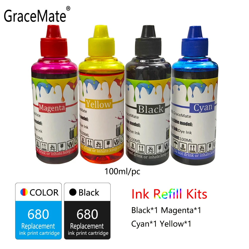 GraceMate 680 принтер заправка чернил бутылка совместима с Hp для 2135 2136 2138 3635 3636 3835 4535 4536
