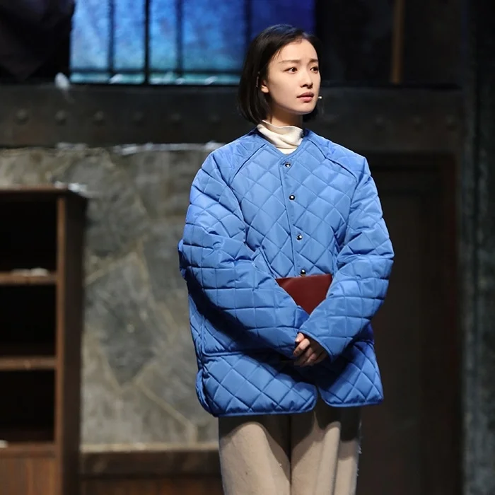 

Shui LAN black Korean Chao brand diamond check loose blue cotton jacket men's and women's Ni coat