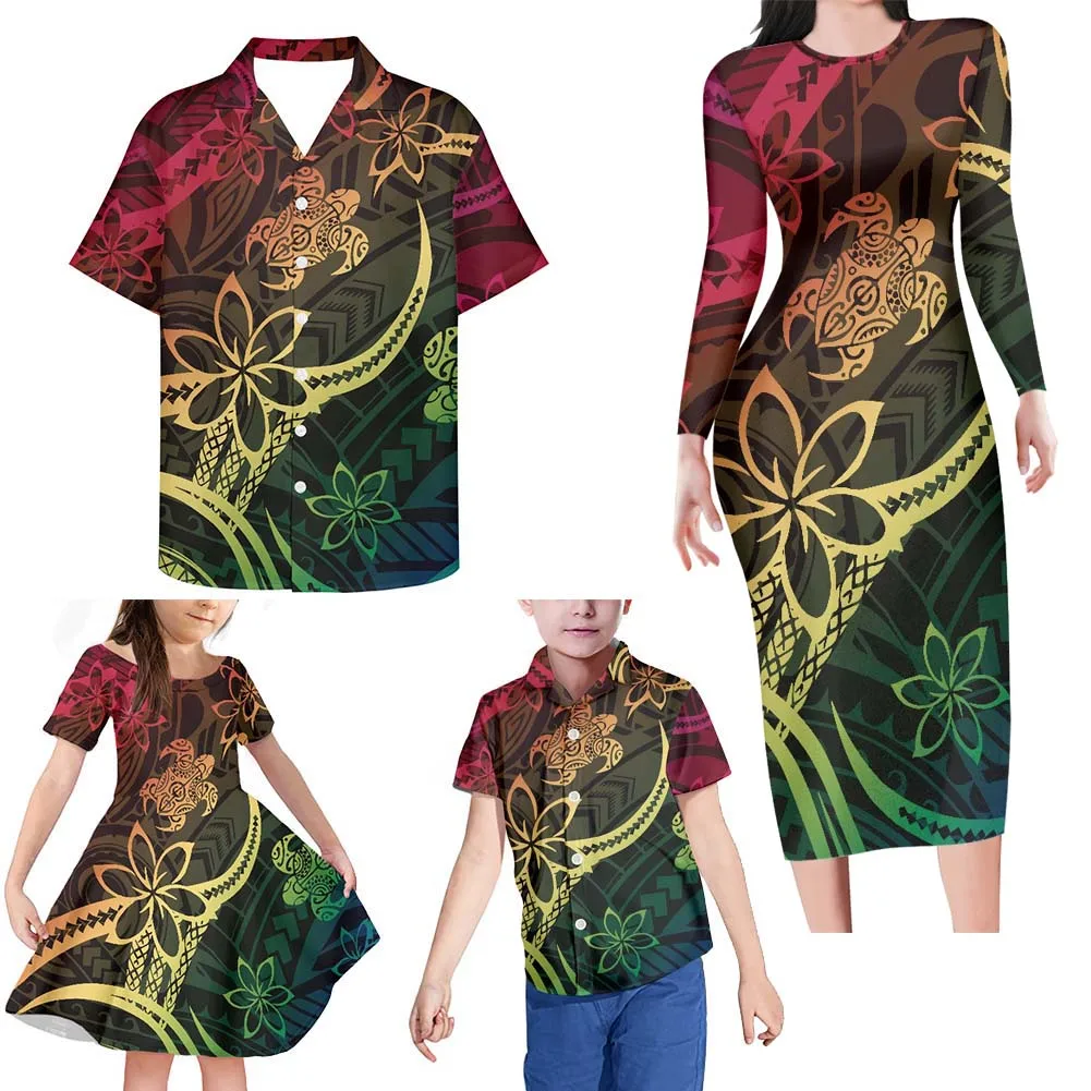 

Hycool Mother And Daughter Dresses Hawaii Floral Print Polynesian Tribal Family Look Children's Things For Girl Dress Latest