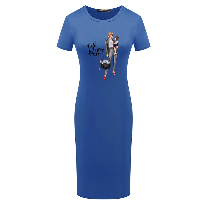 

Sexy Bodycon Dress Cool Plus Size Women Mom&Kids Print Short Sleeve Summer Elegant Party Pencil Dress Vintage Robes Fashion Femm