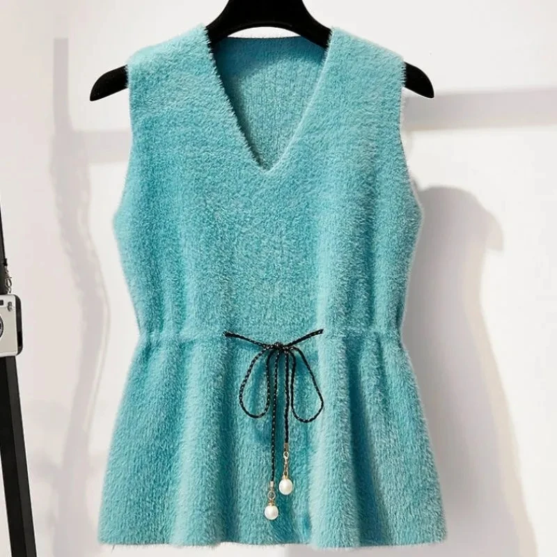 Жилет женский из искусственного меха норки с V-образным вырезом на осень - купить