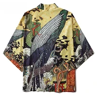 fashion whale print tops men 2020 summer hip hop japanese front open coats loose oversized japanese kimono jackets