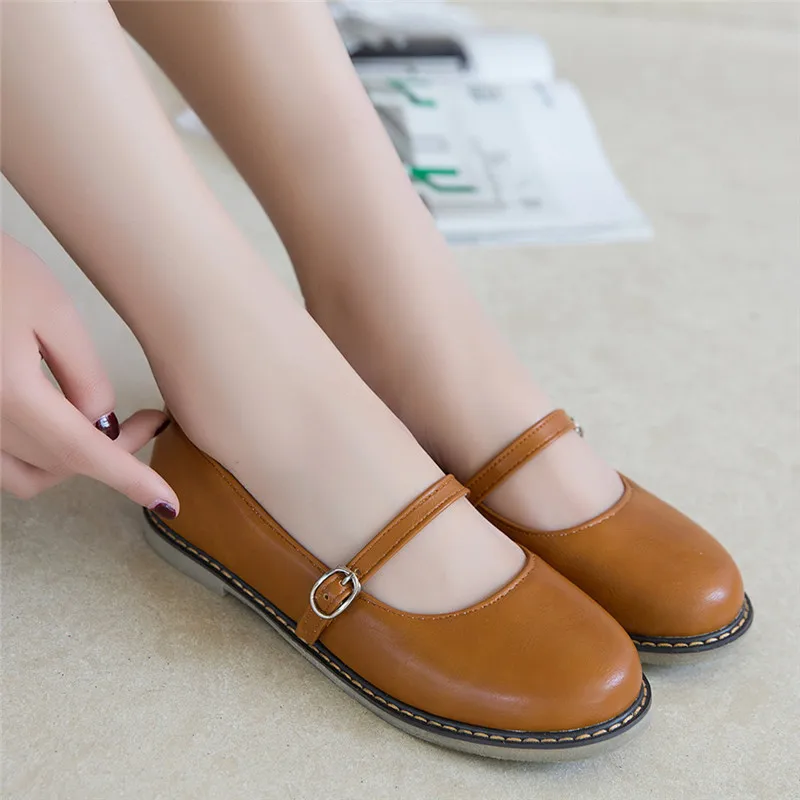 

New Fashion Women Buckle Strap Mary Jane Flat Shoes Gril Casual Round Toe Sweet Ballet Flat Ankle Strap Larger Size 32 33 42 43