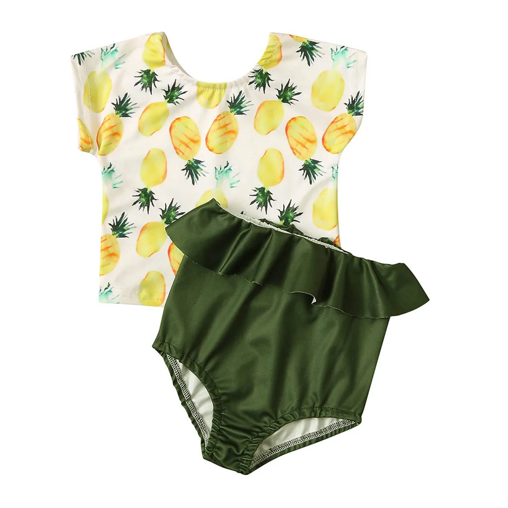 Купальный костюм для девочек из 2 предметов с принтом в виде листьев лотоса