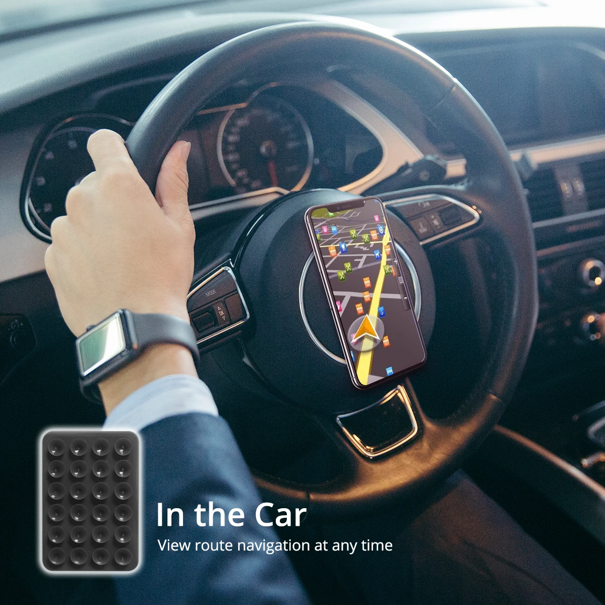 ANKNDO Suction Cup Wall Mount Phone Holder Mat Multifunctional Square Anti-Slip Single-Sided Silicone Suction Cup Leather Case