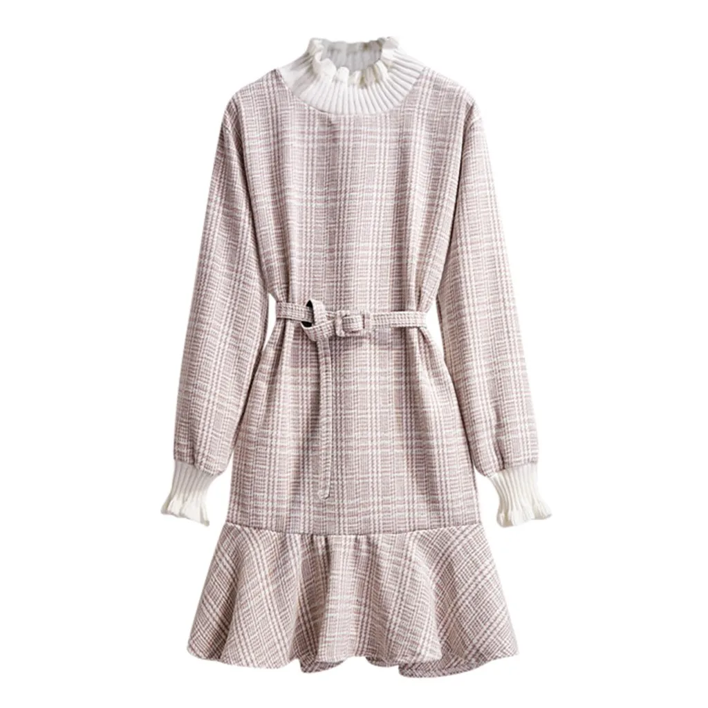 Винтажное Бандажное платье с рюшами женское в клетку высокой талией элегантное