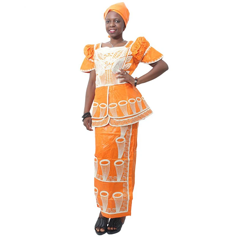 

MD 2021 Robe Africaine South African Ladies Clothes Bazin Riche Dashiki Top Skirt Suit Women Shirt Skirt Nigerian Turban Headtie