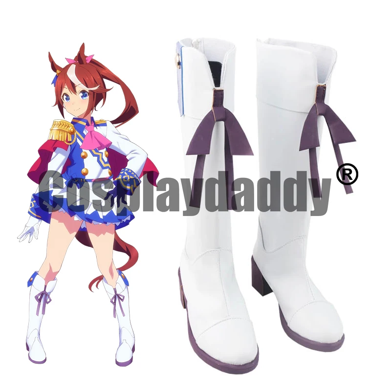 

Uma Musume: Pretty Derby Team Spica Tokai Teio Race Ver. Anime Cosplay White Shoes Bowknot Back Zip Boots S008