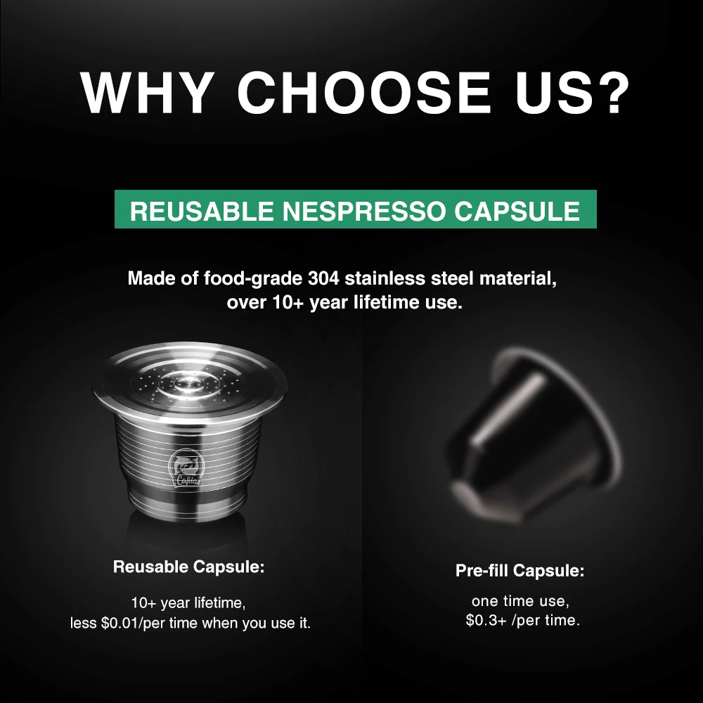 iCafilas Refillable Empty Coffee Filters Nespresso Stainless Steel Coffee Capsule Pod Reusable For Espresso Machine