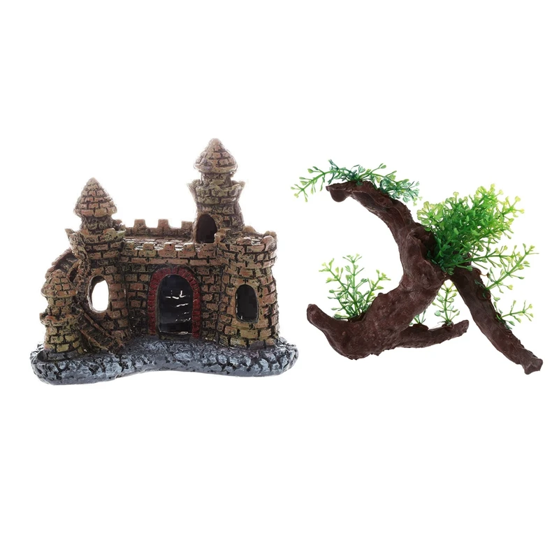 1 шт. искусственный аквариумный орнамент замок для аквариума и зеленое Темно