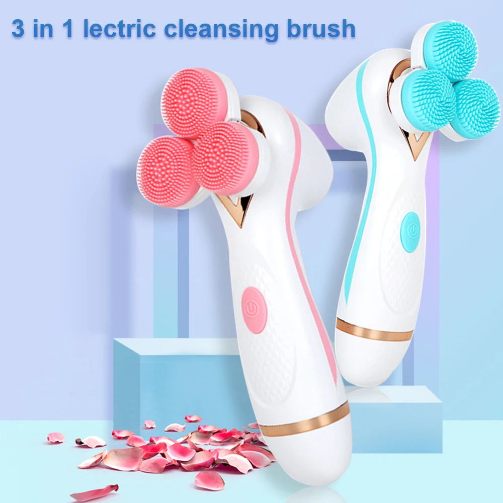 

Electric Silicone Facial Cleansing Brush Rotating Brush Set Waterproof Face Cleaner Blackhead Removal Acne Pore Deeply Clean