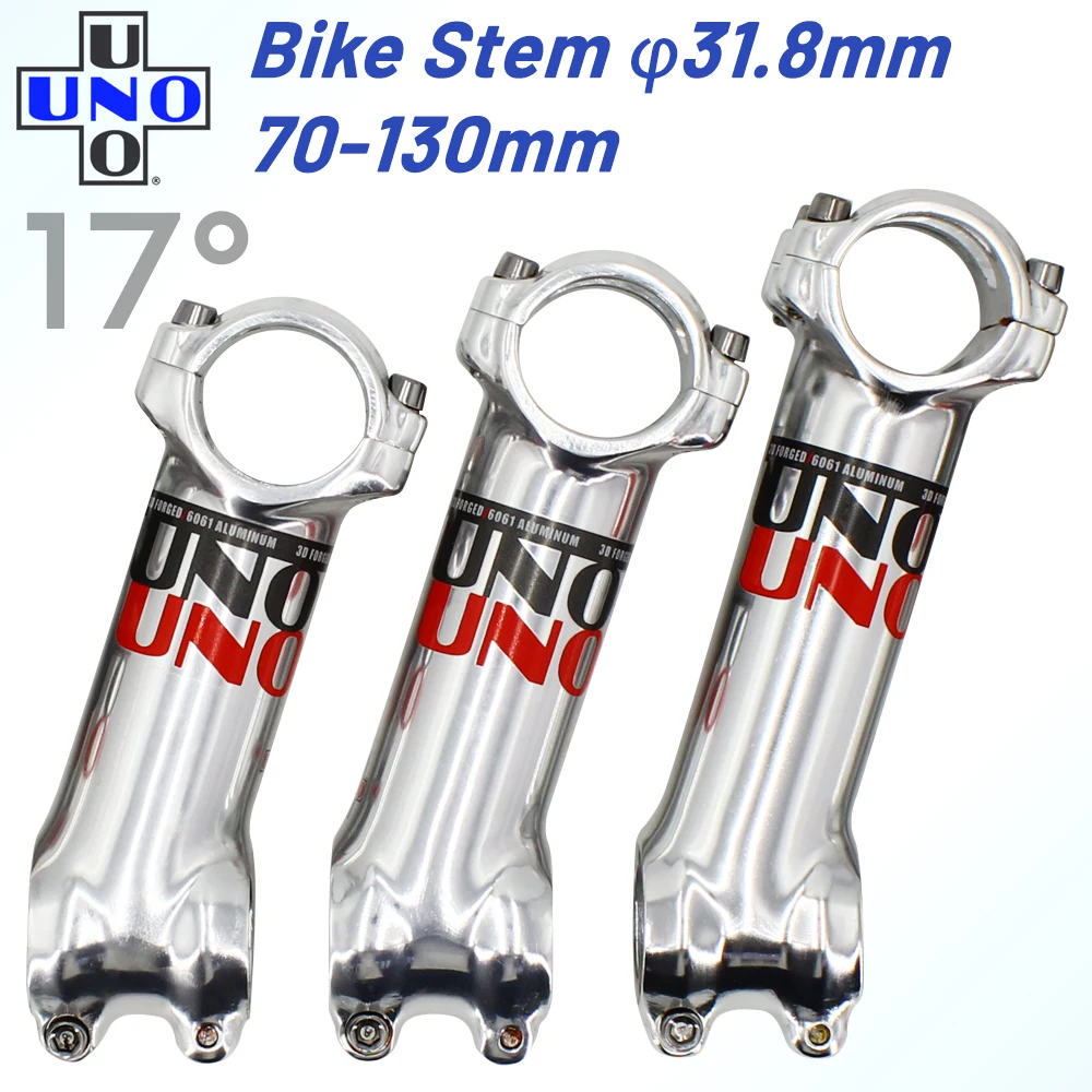 

UNO Ultralight Silver Bicycle Stem 17 Degrees MTB Road Mountain Bike Handlebar Riser 70/80/90/100/110/120/130mm Bicycle Parts