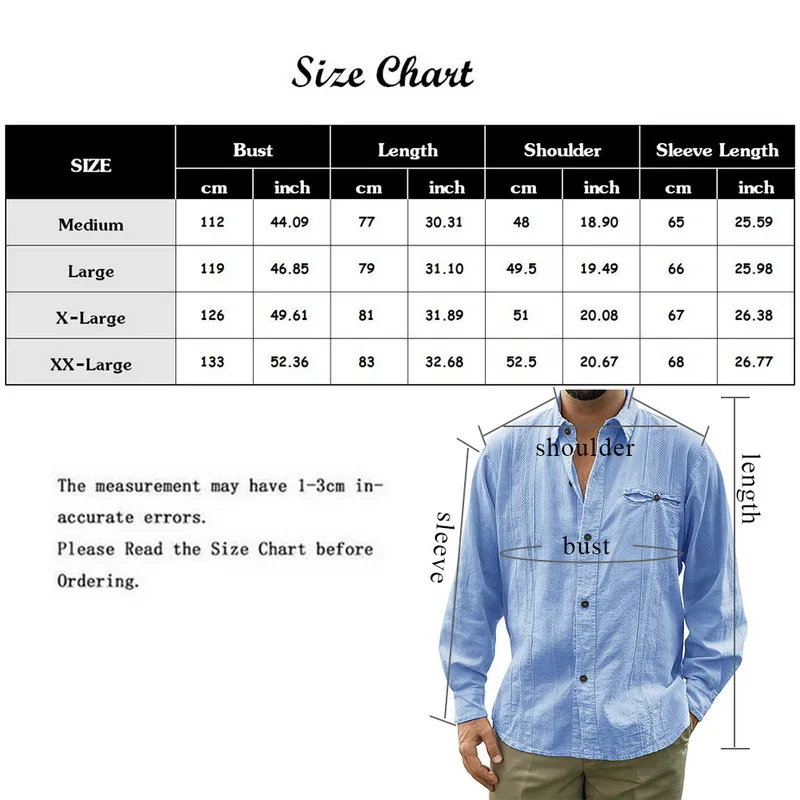 

2020 Mens Loose Fit Cuban Camp Guayabera Linen Long Sleeve Soild Shirts Casual Button Down Beach Breathable Shirts