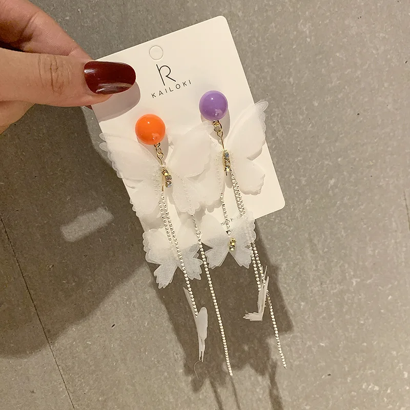 

1Pair Lace Cloth Butterfly Drop Earrings Love-Heart Candy Colors For Womens Accessories Alloy 2021 Fine Fashion wedding Jewelry