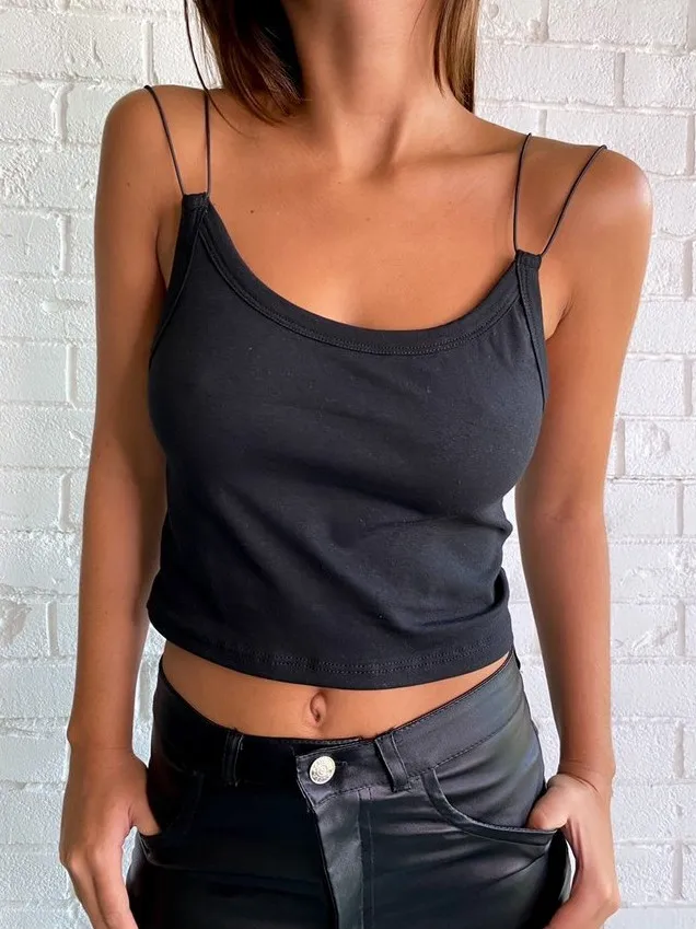 Новинка лета 2020 женская сексуальная однотонная черная/Серая майка тонкая без