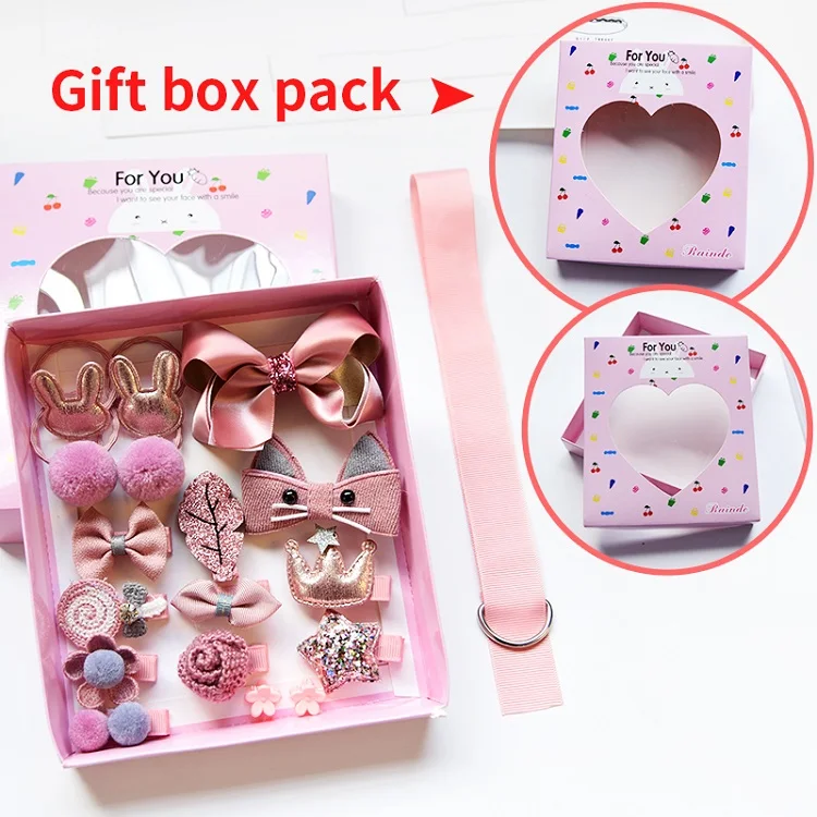 A-Gift Box 18 шт./кор. дети милые женские аксессуары для волос комплект ткани для младенцев с цветочным узором и бантом, заколки Заколки для волос подарок для девочек детские Головные уборы - Color: A-Gift Box