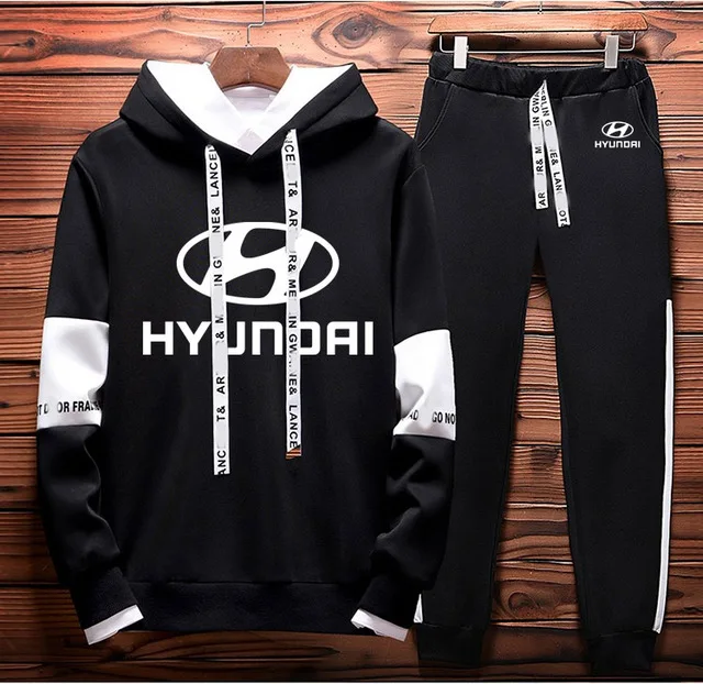 

Mens Hoodies sweatshirt Hyundai Car Logo Printed Spring Autumn Hoodies Pants 2Pcs suit harajuku hip hop Casual Fashion sportweaP