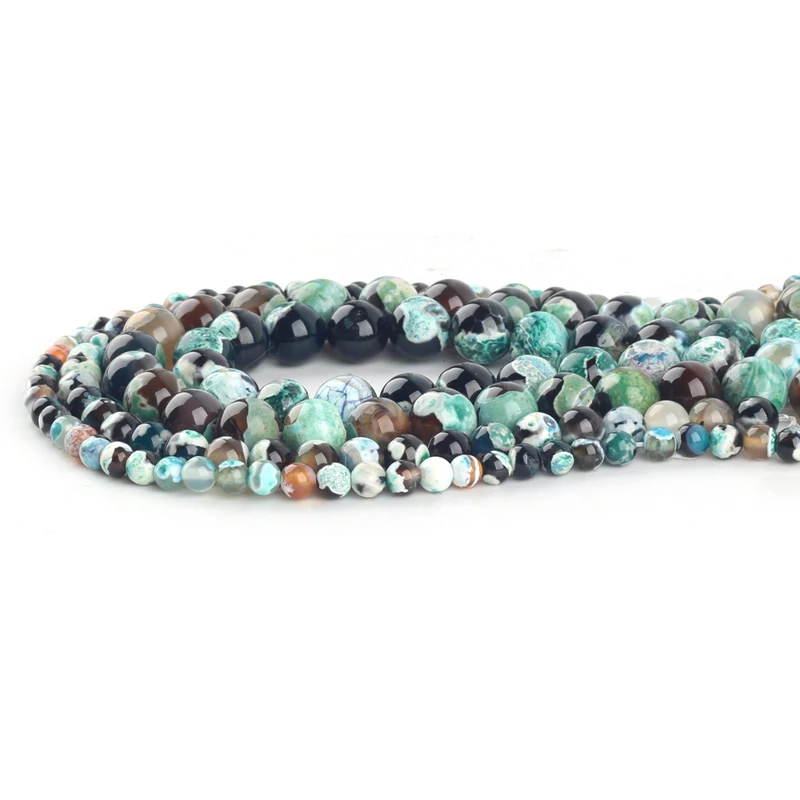 Бусины из натурального камня Зеленый огонь агат круглые бусины россыпью