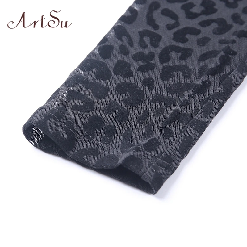 

Artsu Velvet Body Transparent Leopard Mesh Sexy Bodysuit Women V Neck Long Sleeve Party Skinny Bodysuits Clothes ASDR70164