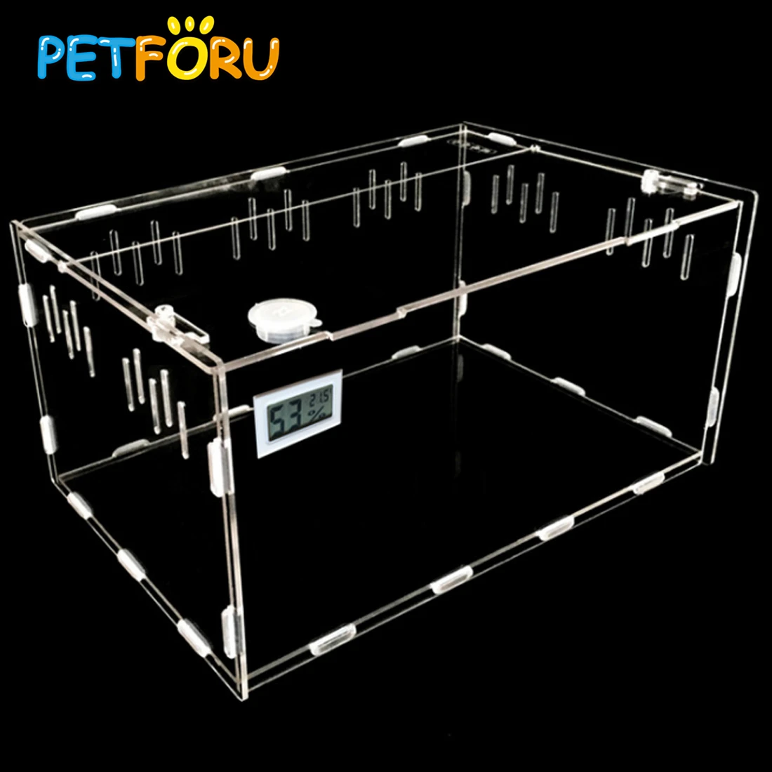 PETFORU акриловая коробка для кормления рептилий гусеничное Кормление домашних животных контейнер с гигрометром температуры-L
