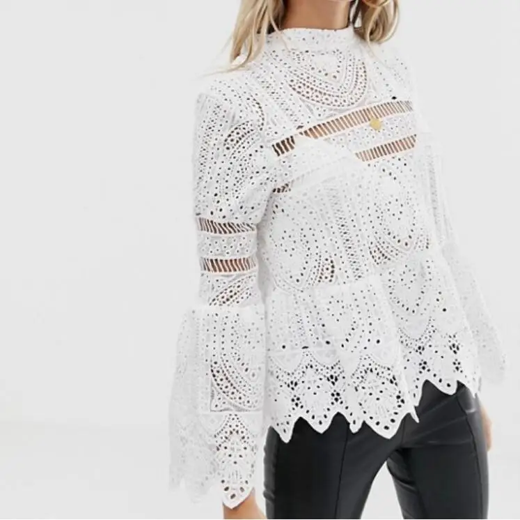 2019 Casual Women Sexy Lace Tunic Hollow Tops Tee Blouse Long Sleeve Irregular Hem Patry Blusas Beach Ladies Shirt | Женская одежда