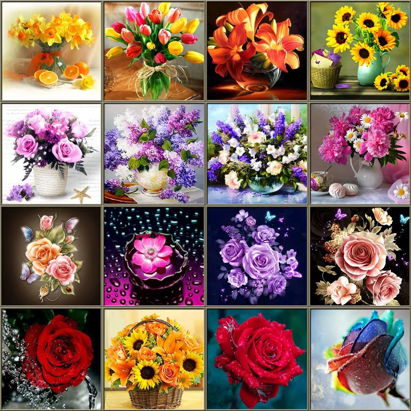 

5D DIY Canvas Picture Diamond Painting Flowers Round Diamond Embroidery Rose Diamond Art Mosaic Cross Stitch Home Decor