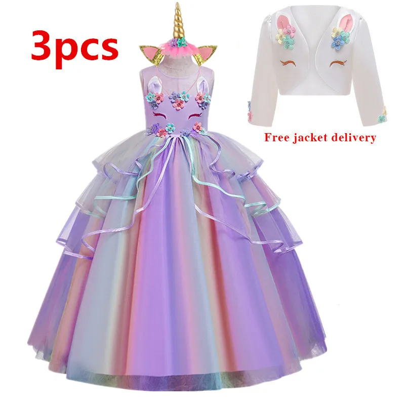 Детское свадебное платье с единорогом для девочек Длинное торжественное первого