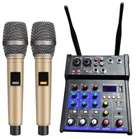 4 channel audio mixer with wireless microphone for computer dj karaoke mixing console audio interface sound card phantom power