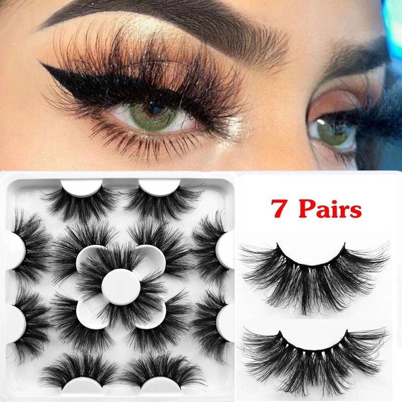 

7Pairs False Eyelashes 3D Fluffy Dramatic 25mm Long Lashes Eyelash Extension Long thick mink lashes Wispy Faux Mink Eye Beauty