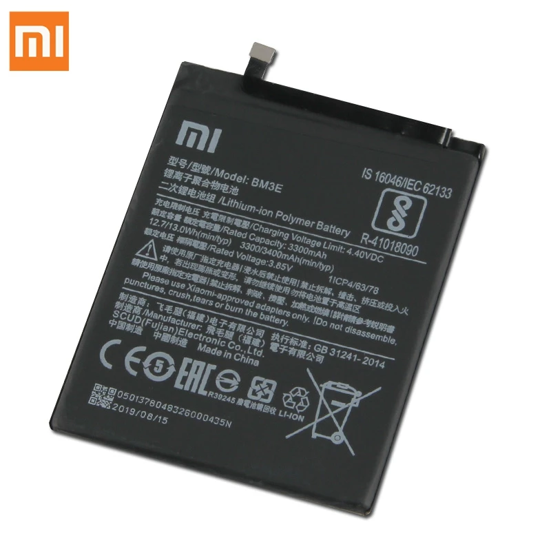 Оригинальная запасная батарея BM3E для Xiaomi 8 MI8 M8 натуральная телефона 3400