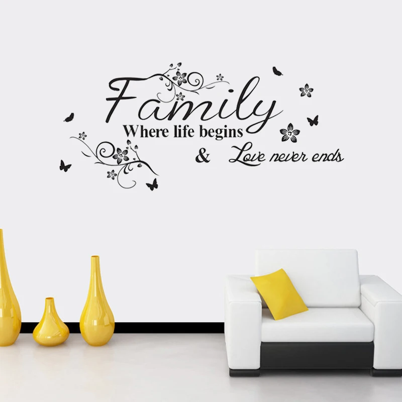 

Love Family Where Life Begins Love Never Ends Removable Wall Stickers Parlor background Vinyl Art Bedroom Home Decor Mural Decal