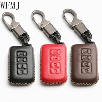 wfmj leather for toyota corolla camry avalon rav4 corolla highlander remote 4 buttons key fob case cover keychain chain