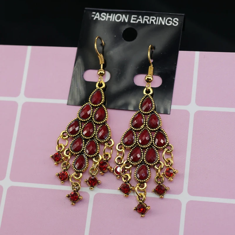 Национальный Стиль серьги для женщин сплав инкрустированные с искусственными