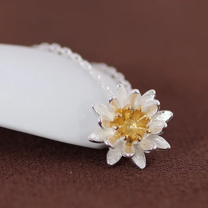 

s925 sterling silver pendant necklace with fashion bohimia lotus flower snake chain jewelry for female party gifts wholesale