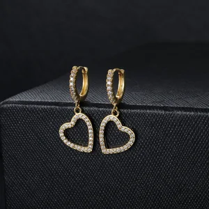 Gold silver Color Iced Out Bling Cz Heart Hoop Earring Micro Pave  Cz Stacking Earrings Fashion Women Valentine's Day Jewelry