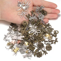 50g 100g diy mixed dragonfly metal charms pendants antique bronze silver bracelets necklace for jewelry making components