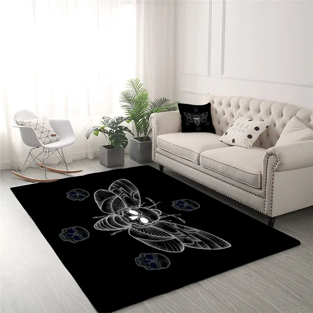 BlessLiving Moth Large Carpet for Living Room Black White Soft Floor Mat 3D Print Skull Area Rug 122x183cm Spot Gothic Tapis 2