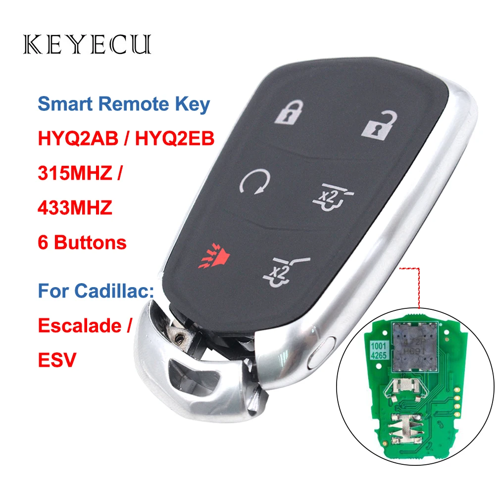 Keyecu 6 кнопочный смарт ключ для автомобиля HYQ2AB 315 МГц HYQ2EB 433 ID46 чип Cadillac Escalade ESV 2015 2016