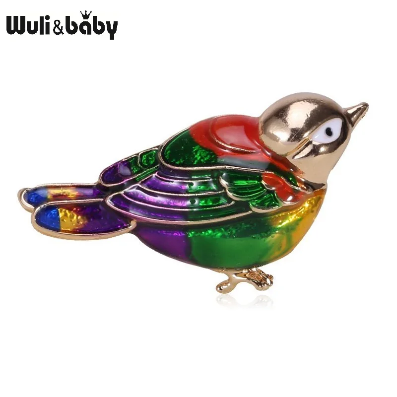 Женская эмалированная брошь Wuli & baby зеленая Повседневная офисная в виде птицы