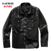 super sales mens soft cow leather shirt 100 genuine leather shirt fashion thin slim fit jacket high quality