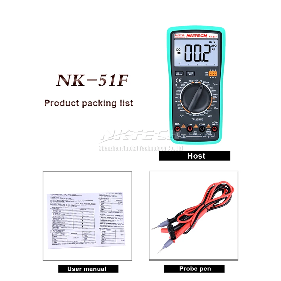 Nktech Цифровой мультиметр голос значение NK-51F True RMS Сопротивление Емкость AC DC Напряжение ток Вольтметр метр диода тестер