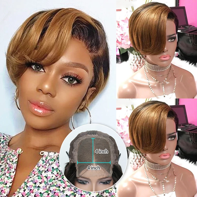 4X4 Ombre Pixie Cut парик с цветным кружевным фронтом человеческие волосы парики