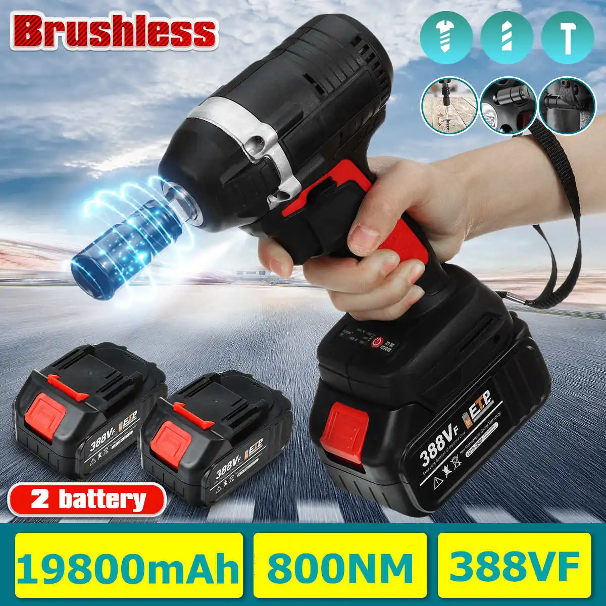 

388VF Rechargeable Brushless Electric Impact Wrench 19800mAh 1/2 Li-ion Battery 800N M. Impact Screwdriver Impact Wrench