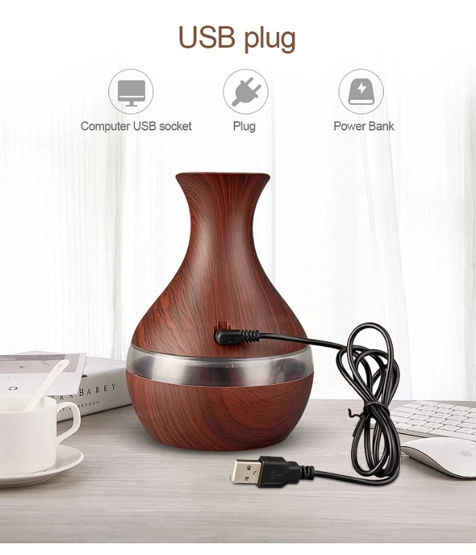 

Household humidifier ultrasonic 300ml 7 color led replacement wood grain humidifier aroma diffuser air aroma diffuser