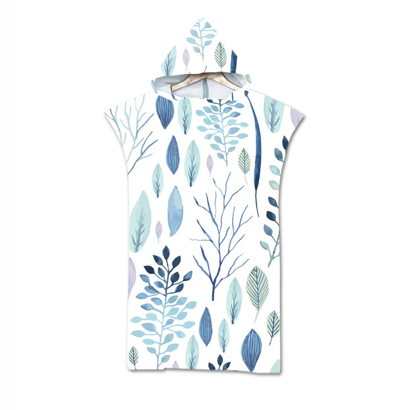 

New leaves geometry Towel Adult Microfiber Dressing Robe Hooded Bath Towel Swimming Surfing Beachwear
